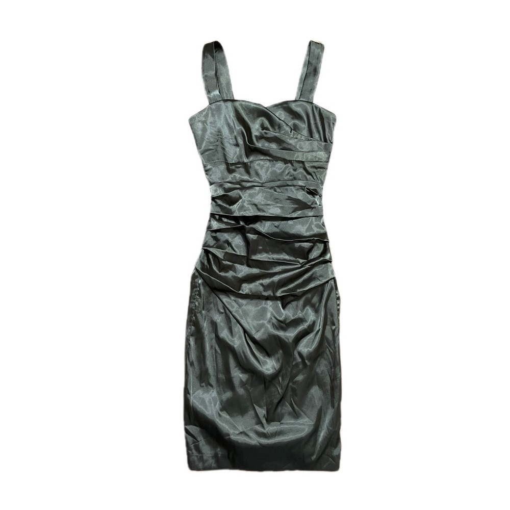 Le Chateau Olive Green Satin Midi Dress